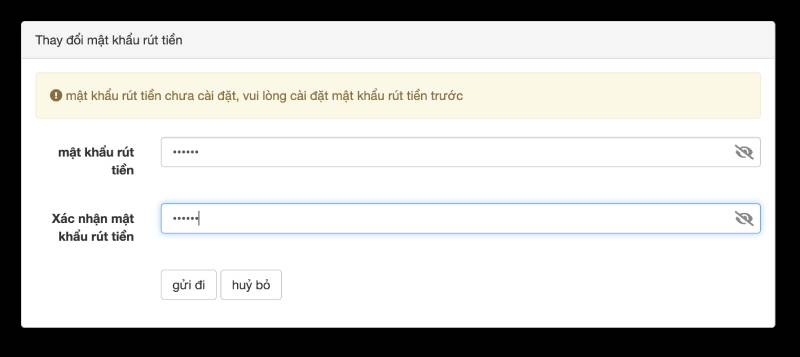 Bước 2 – Cài đặt mật khẩu rút tiền (nếu chưa có)