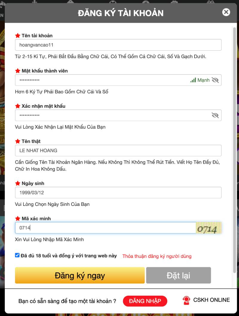 Hướng Dẫn Đăng Ký King88 Nhanh Chóng Chỉ Trong 3 Phút 3 Bước 2 – Hoàn thành mục thông tin ở form